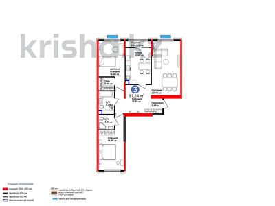 3-комнатная квартира, 97.24 м², Нурсултана Назарбаева 1 за ~ 43.5 млн 〒 в Шымкенте, Каратауский р-н