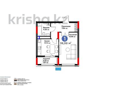 1-комнатная квартира · 38.98 м² · 6/12 этаж, Бухар Жырау 33 за 30.5 млн ₸ в Астане, Есильский р-н