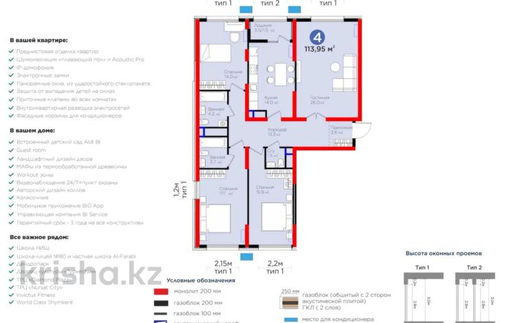 4-бөлмелі пәтер · 114 м², мкр Нурсат 2, Байтерекова — без комиссии с клиента, бағасы: ~ 68.5 млн ₸ в Шымкенте, Каратауский р-н — фото 2