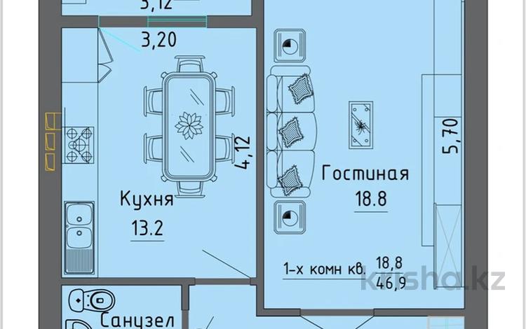 1-бөлмелі пәтер, 47 м², 3 қабат, Евраийская 125 — Старый аэропорт, бағасы: ~ 9.6 млн 〒 в Уральске — фото 2