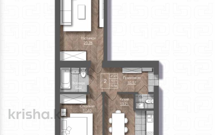 2-комнатная квартира · 72.54 м², мкр. Алтын орда 228/3 — РЯДОМ НОВАЯ ШКОЛА И САДИК за ~ 24.7 млн 〒 в Актобе — фото 2