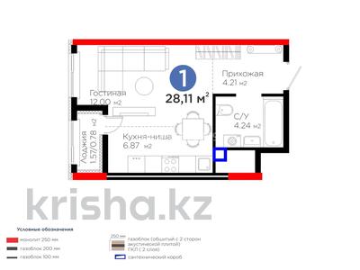 1-комнатная квартира · 28.11 м² · 14/17 этаж, Е 908 23 за 19 млн ₸ в Астане, Нура р-н