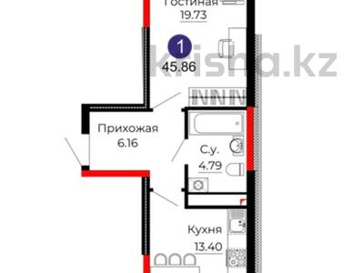 2-бөлмелі пәтер · 45 м² · 14/15 қабат, Е-429 14, бағасы: 23 млн 〒 в Астане, Нура р-н