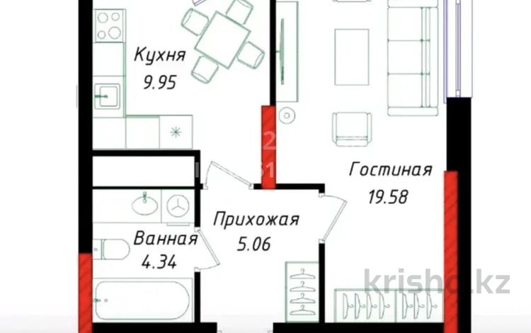 1-комнатная квартира · 41 м² · 11/17 этаж, Е-429 12д — Мухамедханова за 24.5 млн ₸ в Астане, Нура р-н — фото 2