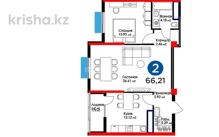 2-бөлмелі пәтер · 70 м² · 10/16 қабат, Қайтпас-2 ш/а, Тулеметова 85 — Дендропарк, Каратауское РУВД, бағасы: 45 млн ₸ в Шымкенте, Абайский р-н — фото 2