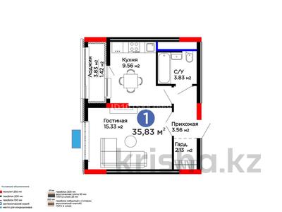 1-комнатная квартира · 35.83 м² · 7/12 этаж, Е-15 5 за 24.5 млн ₸ в Астане, Нура р-н