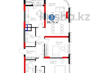 3-комнатная квартира · 96 м² · 10/27 этаж, Туран 41 — Сыганак за 95 млн ₸ в Астане, Нура р-н
