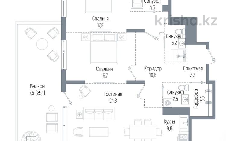 3-комнатная квартира · 100.1 м² · 2/3 этаж, Мкр. Мирас — БЕЗ КОМИССИИ за 176.5 млн ₸ в Алматы — фото 7