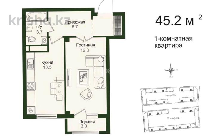 1-комнатная квартира · 45.2 м² · 3/4 этаж, Ал Кожа ата 4 — Шаимерденова за 21 млн ₸ в Туркестане — фото 2