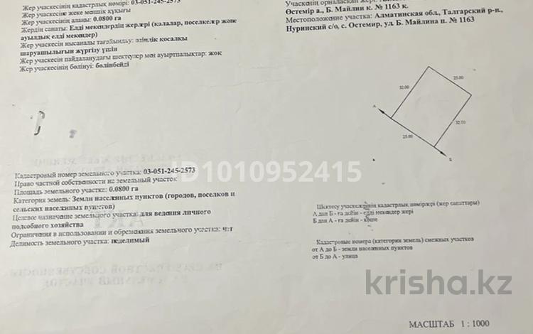 Жер телімі · 8 сотық, Майли 1163, бағасы: 1.5 млн ₸ в Алматинской обл., Талгарский р-н — фото 2