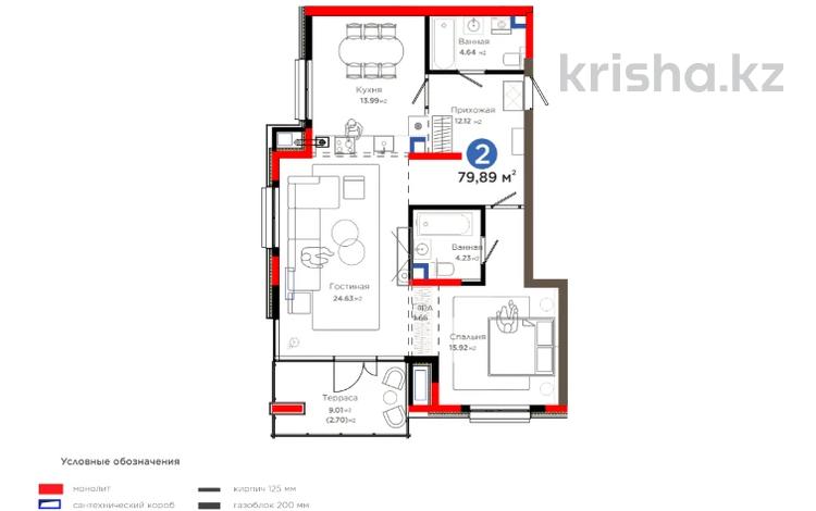 2-комнатная квартира · 81 м² · 2/6 этаж, Толеметова за 62.3 млн ₸ в Шымкенте, Абайский р-н — фото 2