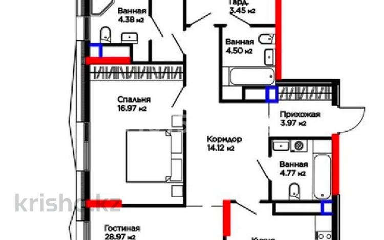 4-комнатная квартира · 130.51 м² · 12/16 этаж, Баян сулу 19а за 130 млн ₸ в Астане — фото 2
