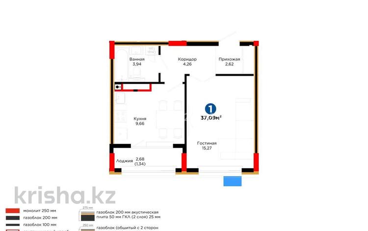 2-бөлмелі пәтер · 37.5 м² · 3 қабат, Е 101 5, бағасы: 25 млн ₸ в Астане, Нура р-н — фото 2