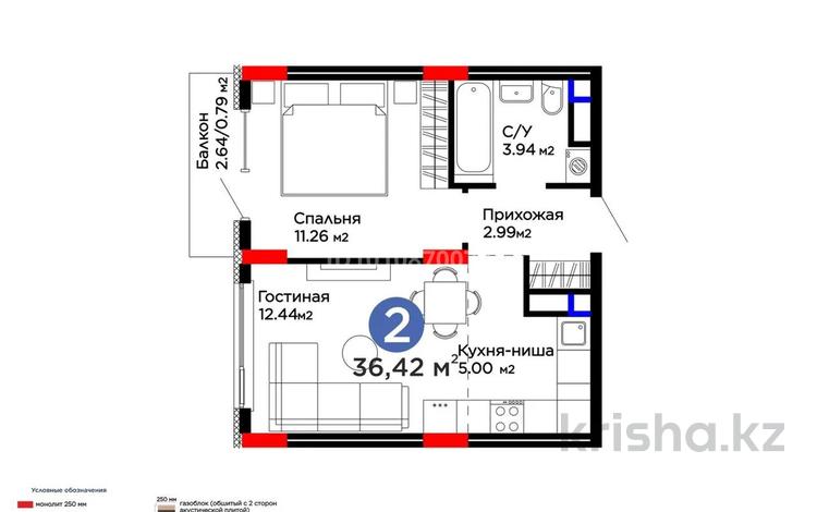 2-бөлмелі пәтер · 36.42 м² · 7/9 қабат, Улы дала 16 — По Улы дала, бағасы: 26 млн ₸ в Астане, Нура р-н — фото 4
