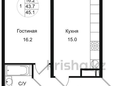 1-комнатная квартира · 45.1 м² · 3/12 этаж, мкр Дарабоз 75 — Бауыржана Момышулы за 23.3 млн ₸ в Алматы, Алатауский р-н
