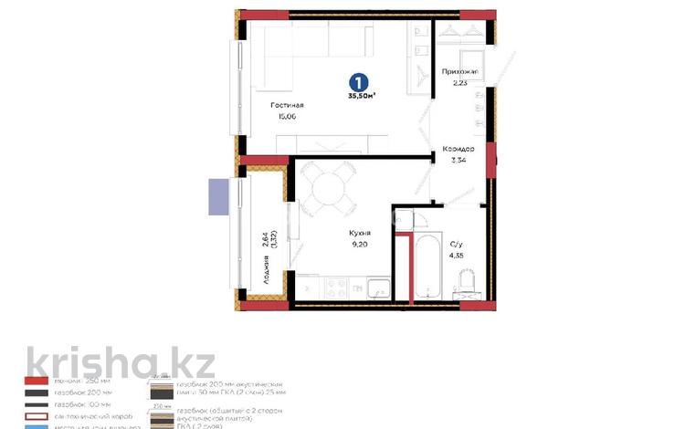 1-бөлмелі пәтер · 35.5 м² · 4/9 қабат, Кенесары 54 — Тараз, бағасы: 25.9 млн ₸ в Астане, р-н Байконур — фото 3