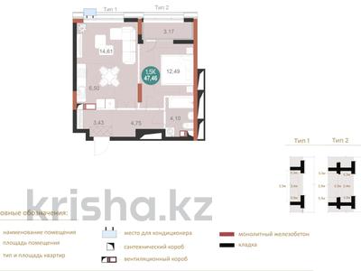 2-бөлмелі пәтер · 47.46 м² · 10/13 қабат, Мангилик Ел Е496, бағасы: 38 млн 〒 в Астане, Есильский р-н