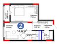 2-бөлмелі пәтер · 51.39 м² · 5/12 қабат, Е-15 5, бағасы: ~ 37.1 млн ₸ в Астане, Нура р-н — фото 3