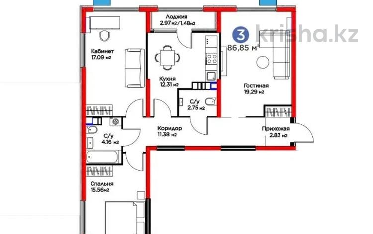 3-комнатная квартира · 87 м² · 3/6 этаж, Кайрат микрорайон 716/16 — Дом сдан за 52 млн ₸ в Алматы, Турксибский р-н — фото 2