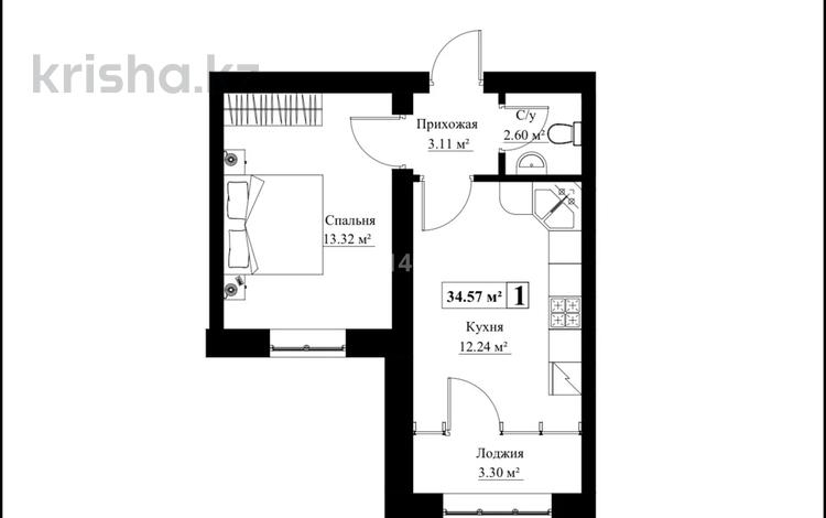 1-комнатная квартира · 34.57 м² · 1/5 этаж, 160 квартал, 32-ая улица за 11 млн ₸ в Туркестане — фото 2