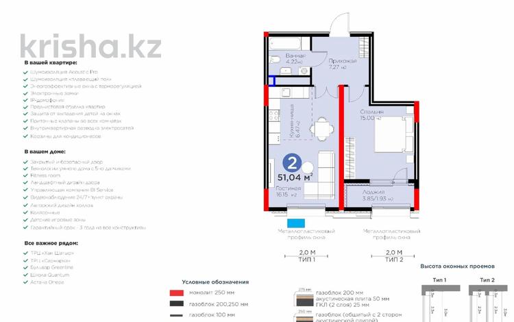 2-комнатная квартира · 51 м² · 6/17 этаж, Толе би 52 — Видовая!!! за 56 млн ₸ в Астане, Нура р-н — фото 2