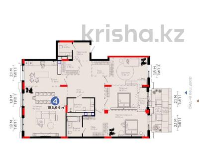 4-комнатная квартира · 185 м² · 2/8 этаж, Тасшокы, 4​ 4 за 220 млн ₸ в Астане, Алматы р-н