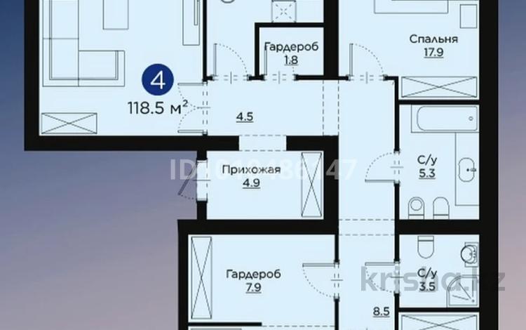 4-комнатная квартира · 118.64 м² · 6/9 этаж, Айнаколь 64 за 85 млн ₸ в Астане, Алматы р-н — фото 12