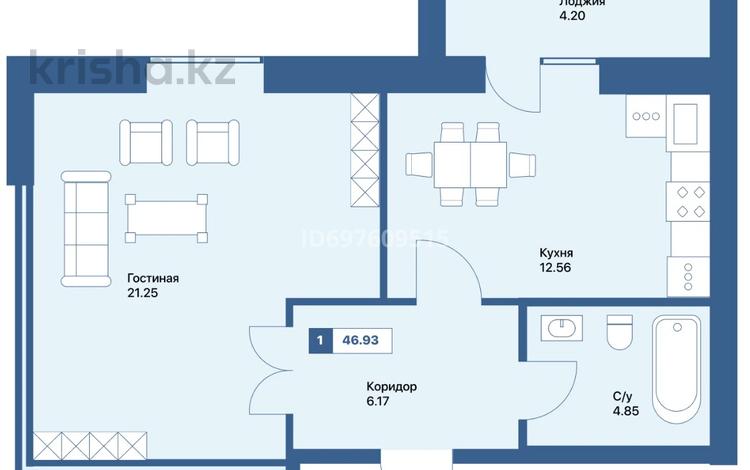 1-комнатная квартира, 46.93 м², 5/9 этаж, Трасса Астана-Караганда 4/3 за ~ 16.4 млн 〒 — фото 2