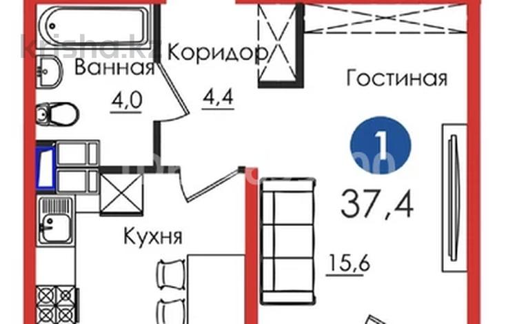 1-комнатная квартира, 37.4 м², 10/17 этаж, Мкр. Shymkent City 50А за 15 млн 〒 в Шымкенте, Каратауский р-н — фото 2