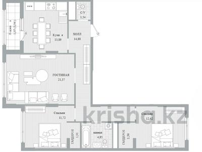 3-бөлмелі пәтер · 88.2 м² · 12/12 қабат, Туран, бағасы: ~ 69.1 млн ₸ в Астане, Нура р-н