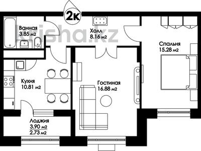 2-бөлмелі пәтер · 57.71 м² · 4/9 қабат, Нажимеденова — A 426, бағасы: ~ 23.1 млн ₸ в Астане, Сарайшык р-н
