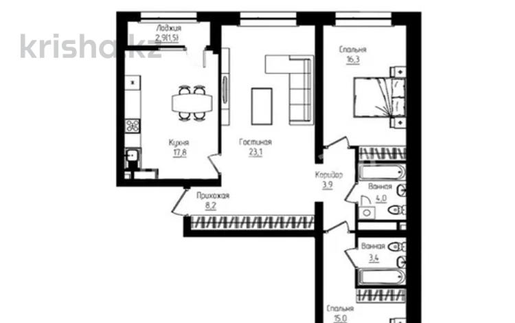 3-комнатная квартира · 93 м² · 2/12 этаж, Ауэзова 3г/2 — Гоголь за 75 млн ₸ в Алматы, Алмалинский р-н — фото 3