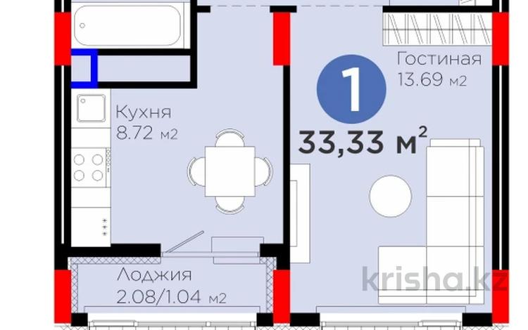 1-бөлмелі пәтер · 33.33 м² · 8/9 қабат, Е 908, бағасы: 21 млн ₸ в Астане, Нура р-н — фото 2