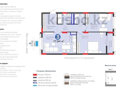3-комнатная квартира · 77.84 м² · 6/9 этаж, Шоссе Коргалжын 24/2 за 43 млн ₸ в Астане, Нура р-н