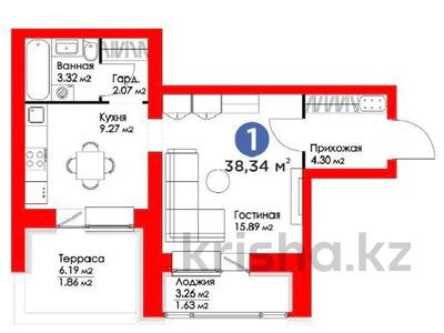 1-комнатная квартира, 38.5 м², 1/9 этаж, Е-321 6/2 за 16.9 млн 〒 в Астане, Есильский р-н