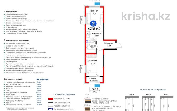 2-комнатная квартира · 47.18 м² · 4/6 этаж, мкр Кайрат, Тараз за 45 млн ₸ в Алматы, Турксибский р-н — фото 2