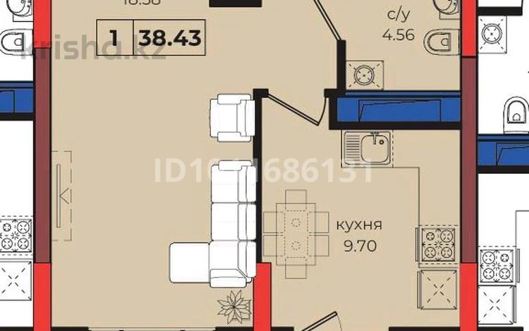 1-бөлмелі пәтер · 39 м² · 8/9 қабат, Анет Баба 4, бағасы: 27 млн ₸ в Астане — фото 2