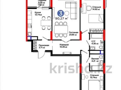 3-комнатная квартира · 90.27 м² · 12/12 этаж, Е 796 1 за 64 млн 〒 в Астане, Нура р-н