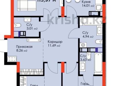 3-комнатная квартира, 114 м², Мухамедханова — 306 за 60 млн 〒 в Астане, Нура р-н