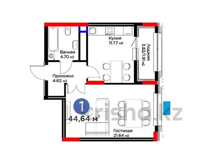 1-бөлмелі пәтер · 44.64 м² · 7/14 қабат, ​Аль-Фараби 3/2, бағасы: ~ 37 млн ₸ в Астане, Есильский р-н