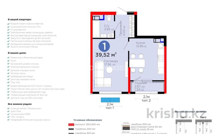 1-комнатная квартира · 39.52 м² · 12/12 этаж, мкр Акжар, Белжайлау 47а за 28.5 млн ₸ в Алматы, Наурызбайский р-н — фото 9
