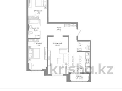 3-бөлмелі пәтер · 78.6 м² · 6/9 қабат, Толе би 43, бағасы: ~ 42.2 млн ₸ в Астане, Нура р-н