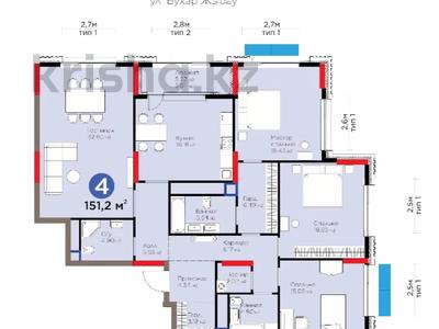 4-комнатная квартира, 151.2 м², 7/20 этаж, Бухар жырау за 130 млн 〒 в Астане, Есильский р-н