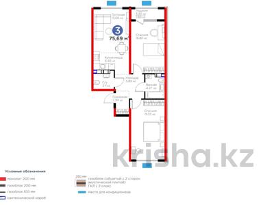 3-комнатная квартира · 76 м² · 3/12 этаж, Байдибек би 115/10 за ~ 38.4 млн 〒 в Шымкенте