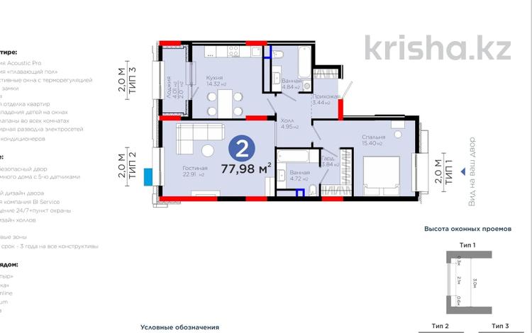 2-бөлмелі пәтер · 78 м² · 5/12 қабат, Толе би, бағасы: 52 млн 〒 в Астане, Есильский р-н — фото 2