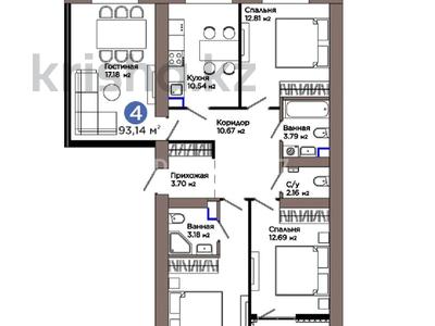 4-бөлмелі пәтер · 93.14 м² · 8/9 қабат, Е 909 29, бағасы: 54 млн ₸ в Астане, Нура р-н
