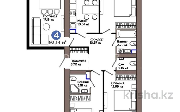 4-бөлмелі пәтер · 93.14 м² · 8/9 қабат, Е 909 29, бағасы: 54 млн ₸ в Астане, Нура р-н — фото 2
