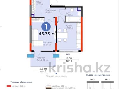 1-бөлмелі пәтер · 46 м² · 2/17 қабат, Турар Рыскулов 18/7, бағасы: 31.5 млн ₸ в Астане, Есильский р-н