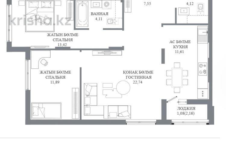 3-бөлмелі пәтер · 76.52 м² · 2/9 қабат, Пересечение ул. Калдаякова и ул. Жургенова — БЕЗ КОМИССИИ / РАССРОЧКА / ИПОТЕКА / КОМФОРТ КЛАСС / ЗВОНИТЕ / ЕСТЬ БОЛЬШОЙ ВЫБОР, бағасы: ~ 41.9 млн ₸ в Астане, Сарайшык р-н — фото 2