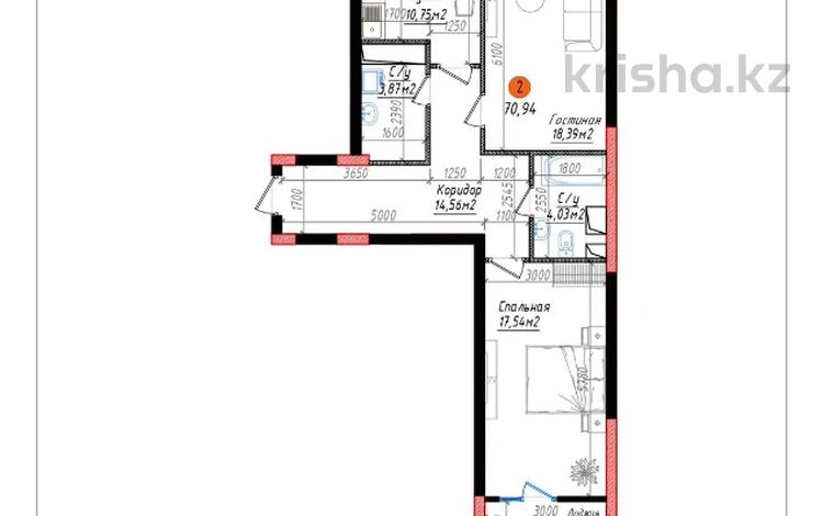 2-комнатная квартира · 70.94 м² · 5/10 этаж, Ж.Балапанова 43 за ~ 33.3 млн ₸ в Талдыкоргане — фото 2